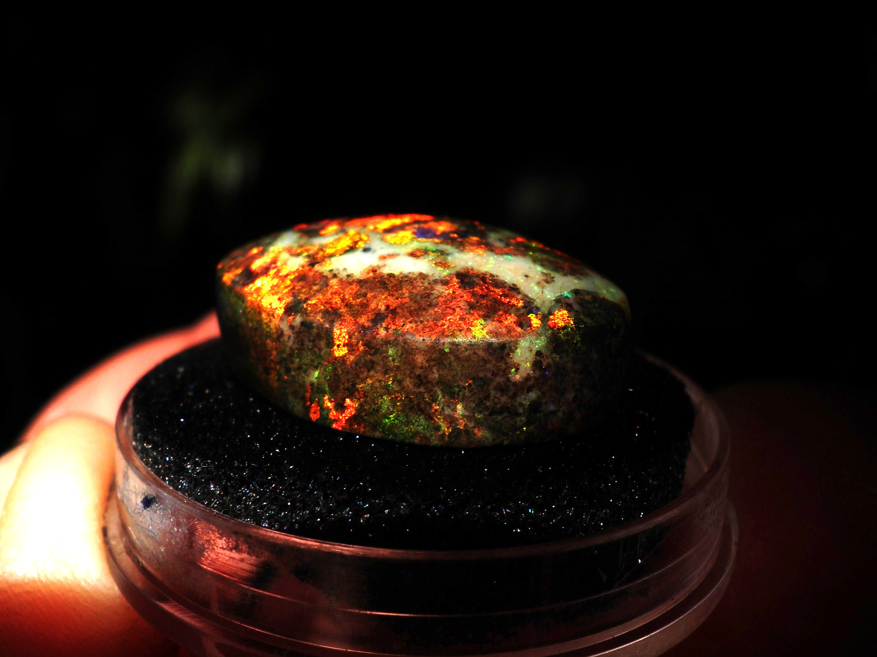 View of Andamooka Matrix Opal showing red colours